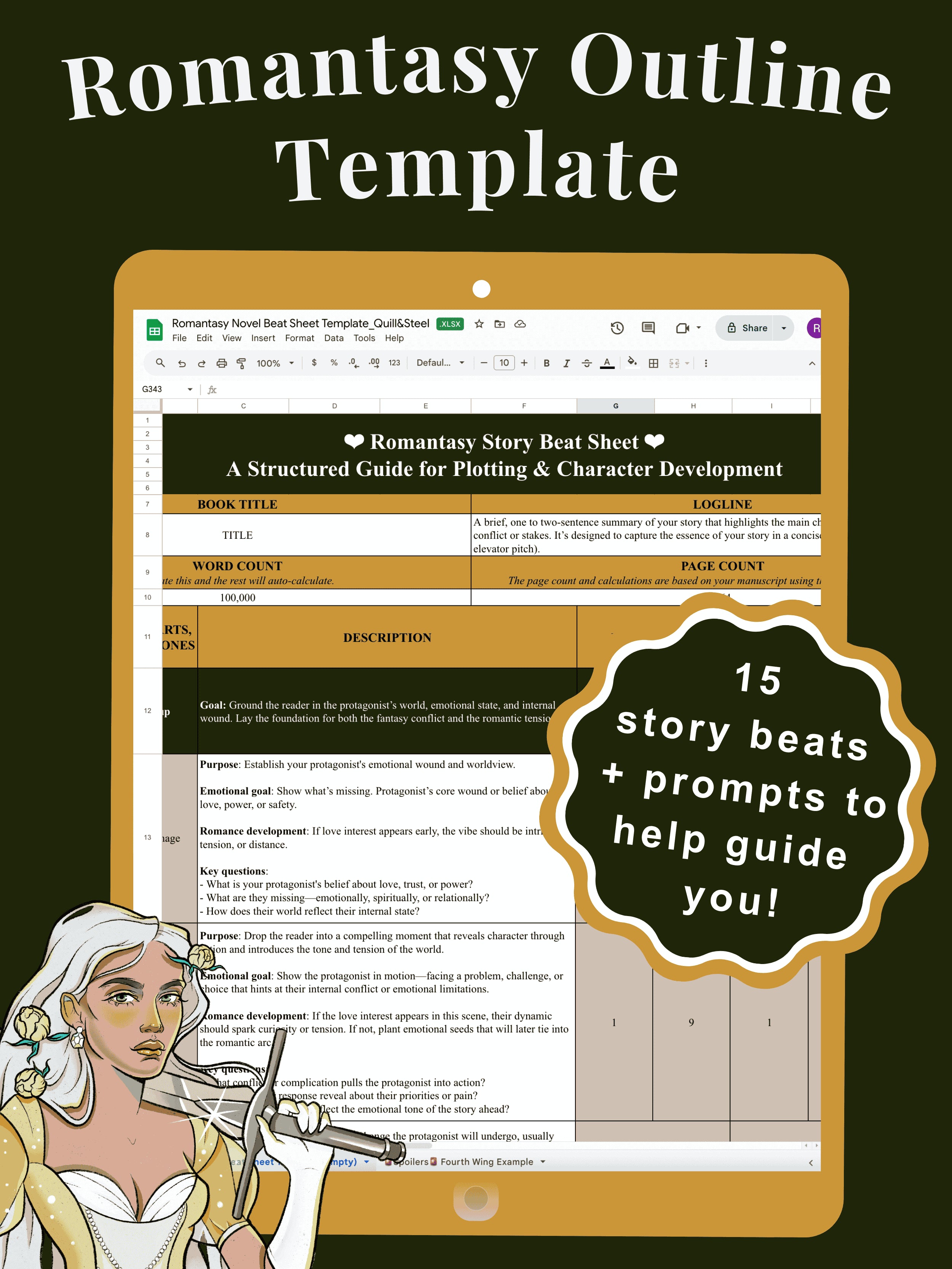 Romantasy Beat Sheet Template for Fantasy Romance Writers — Quill&Steel