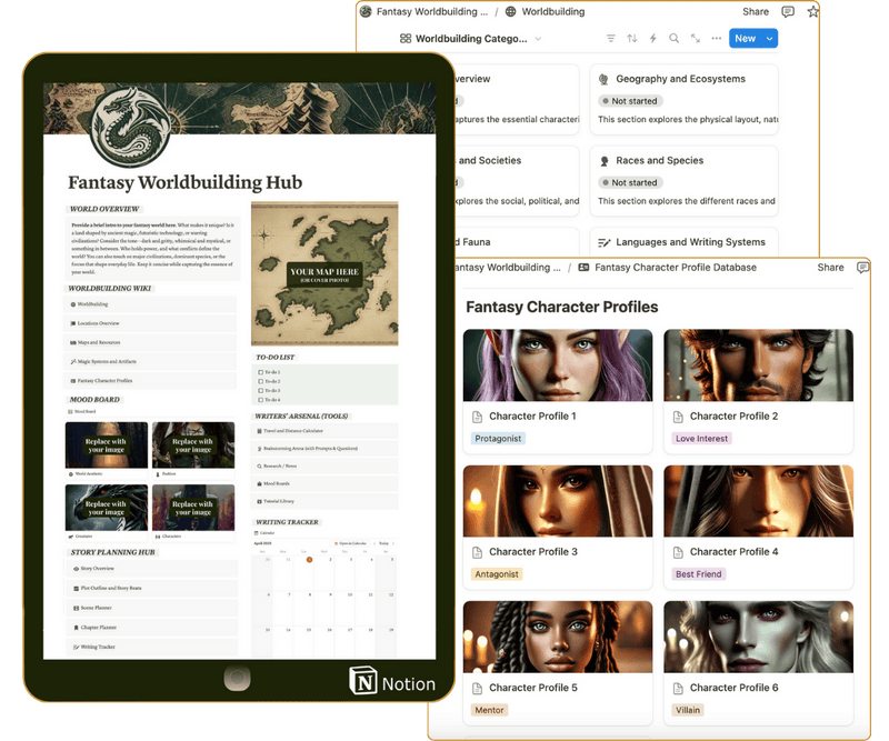 Worldbuilding and character profile templates in Notion
