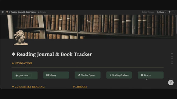 Reading Journal and Book Tracker (Notion Template) Demo - QuillSteel